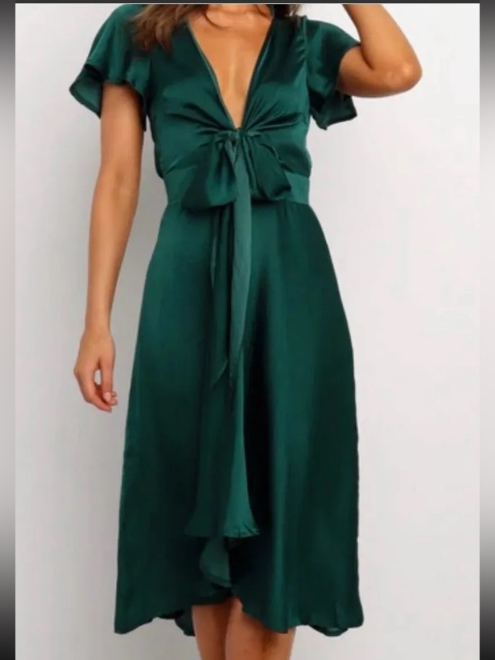 NWT Petal & Pup Montrose Emerald Green Tie-Front Maxi Dress
